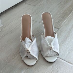 White Pearl-Accent Women’s Slide Heels
